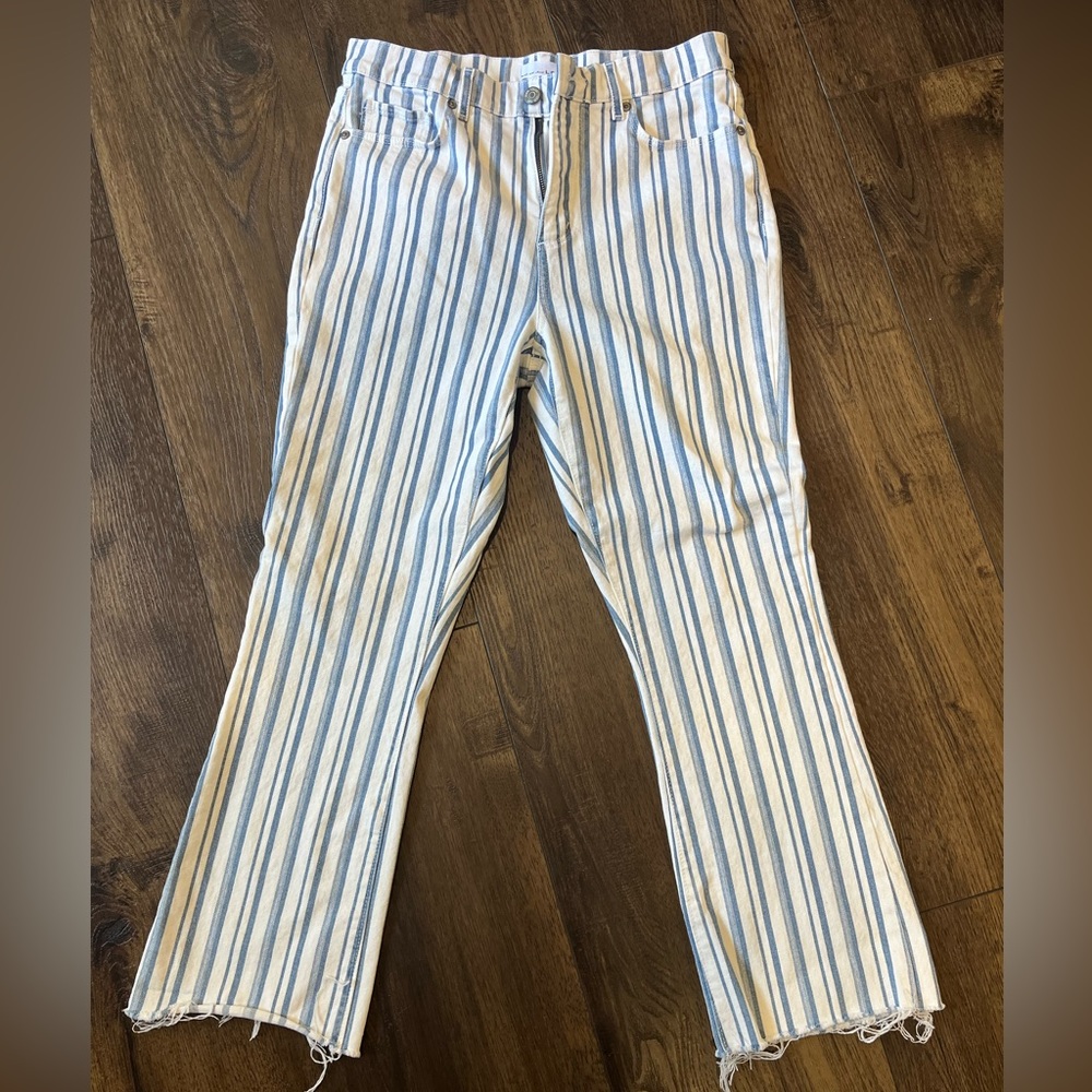 Loft kick crop blue and white striped jeans